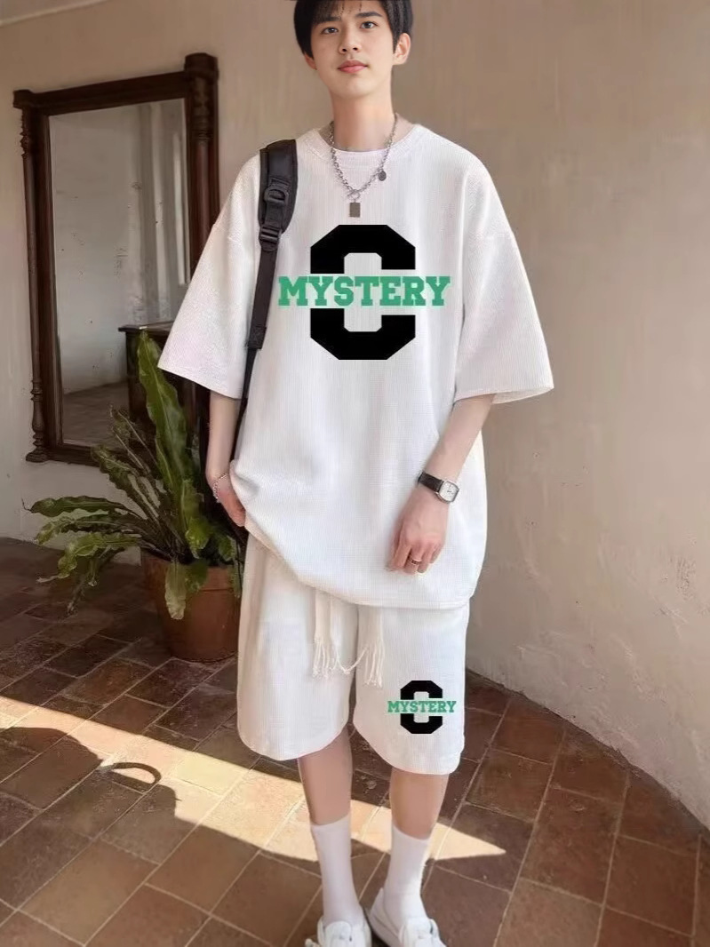 Camisas y menos ropa, hombres de gofres juveniles, trajes de alta gama, pantalones cortos de manga corta de verano