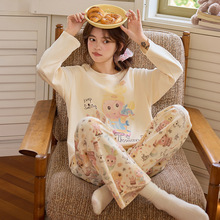 6535精梳棉带胸垫睡衣女春秋季长袖甜美卡通可爱少女套装学生套头