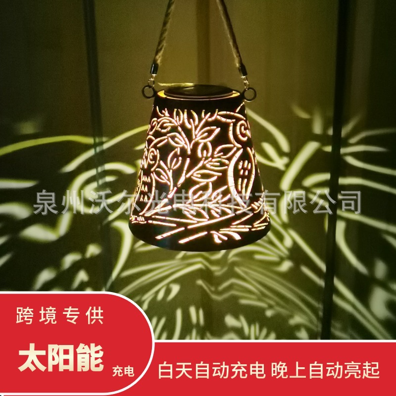 亚马逊 花园太阳能LED猫头鹰镂空 复古 灯装饰灯挂树灯草坪灯IP65