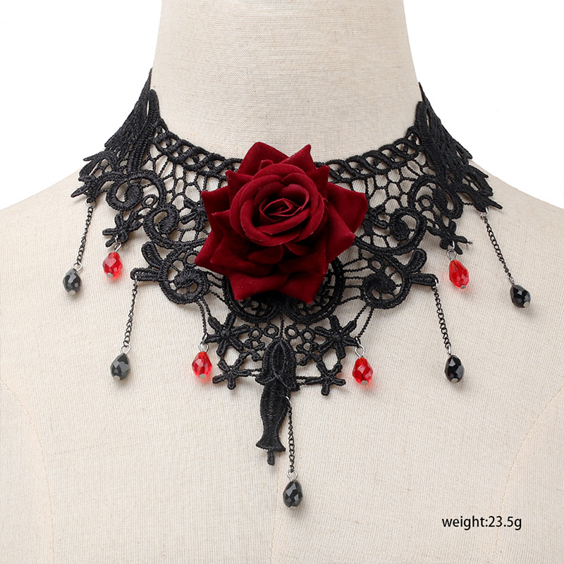24g Weight Gothic Lace Rose Necklace Tassel Choker Necklace Necklace