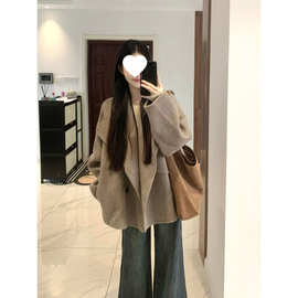 大翻领呢子大衣女秋冬季新款毛呢外套小个子赫本风感韩系