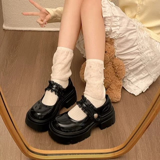 白色法式圆头厚底小皮鞋女2026新款春季小个子增高软底玛丽珍单鞋