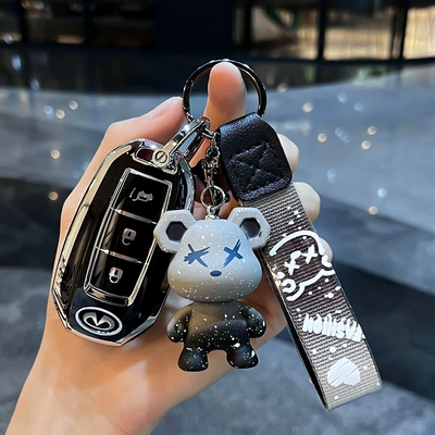Car key bag – shell buckle female - infiniti-g-smart-3-key-trunk-single-shell-black-gray-violent-bear-pendant