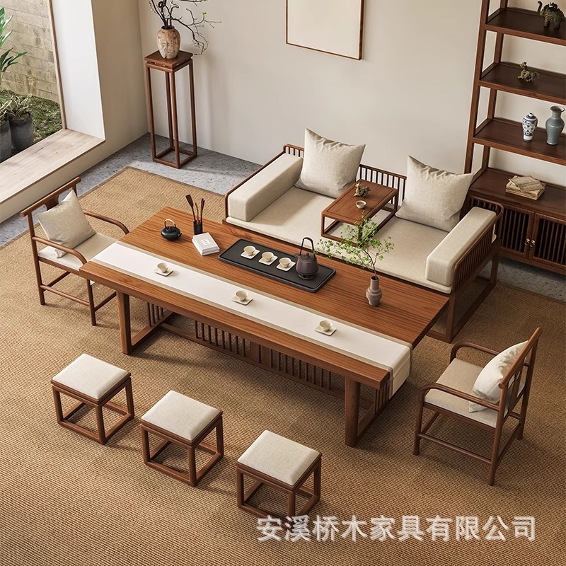 新中式無垢材大板茶卓椅子セット一体型家庭用茶台オフィス功夫茶台禅風|undefined
