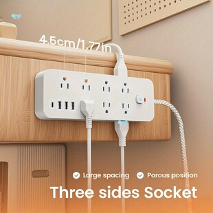 1Pc 18 in 1 Surge Protector Desktop Power Strip 9.84ft Cross Border