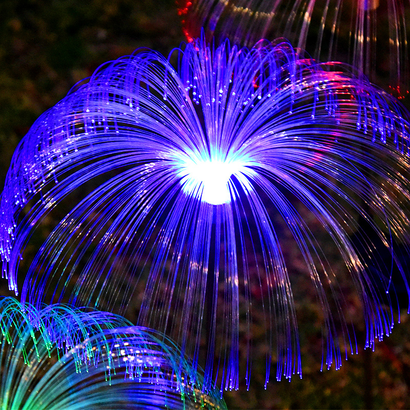 跨境led太阳能灯庭院装饰七彩光纤水母灯流星雨氛围节日灯
