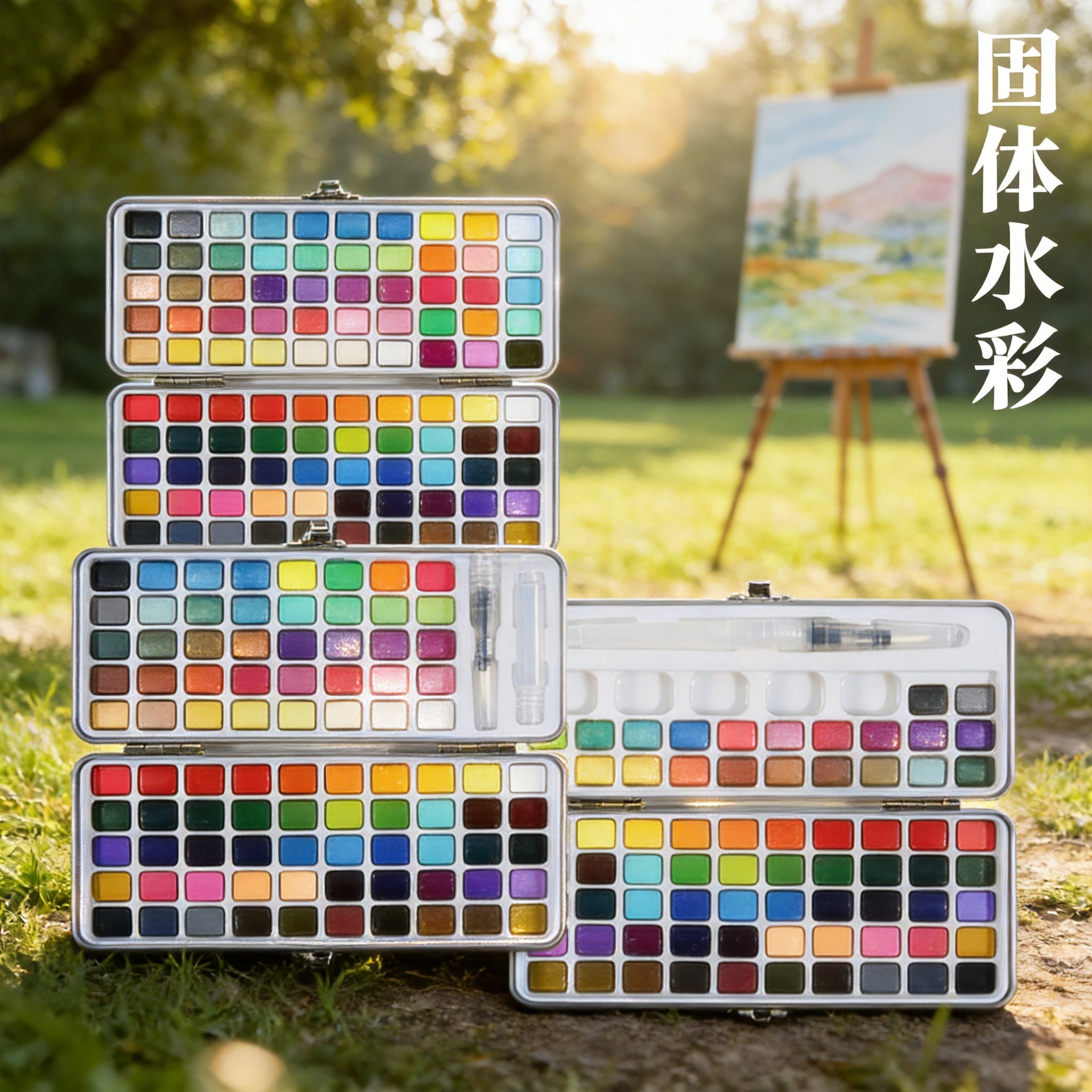 Set de Pintura de Acuarela Sólida Nacarado de 50/72 Colores en Caja de Metal para Arte y Uñas