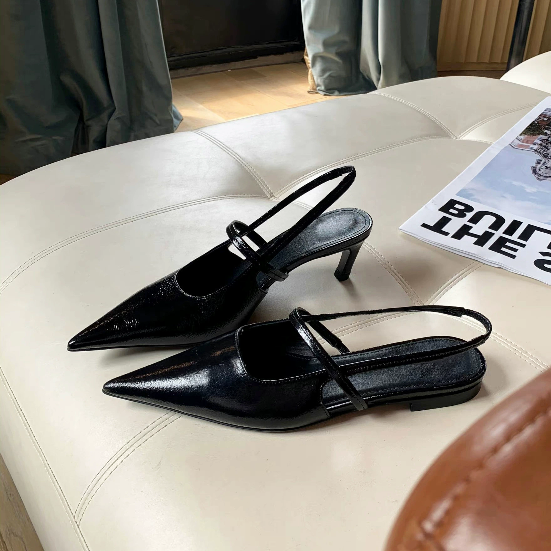 Версия из воловьей кожи ~ французские однотонные босоножки на высоком каблуке из натуральной кожи с острым носком для женщин, летние туфли на высоком каблуке с кошачьим каблуком, маленькие сандалии на плоской подошве