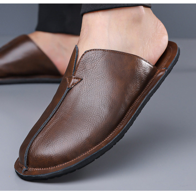 Dép lê nam cỡ lớn bít mũi phong cách retro dễ phối đồ, đế bằng thoáng khí — Màu nâu, màu đen chi tiết 14