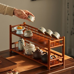 Desktop Display Rack Small Tea Cup Holder Tea Set Storage Rack Purple Clay Pot Storage Rack New Chinese Style Decoration Ornament