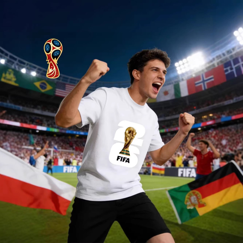 Fifa World Cup Themed Short-Sleeved Men's Summer Loose Casual T-Shirt for Fans to Celebrate Watching the Game