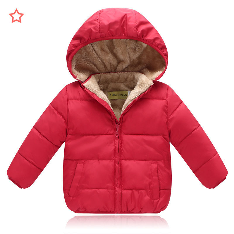 2024 invierno abrigo de algodón acolchado de los niños al por mayor forrada de lana engrosada bebé con capucha chaqueta de los hombres y las mujeres de los niños pequeños y medianos abajo chaqueta