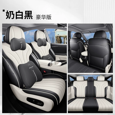 Aion i60, 2026 new model | Modelə uyğun (Original) oturacaq örtükləri - yf-luxury-edition-milk-white-black-full-coverage-26-units-of-aion-i60-with-a-dining-table-behind-the-passenger-seat-three-seats-in-the-rear-row