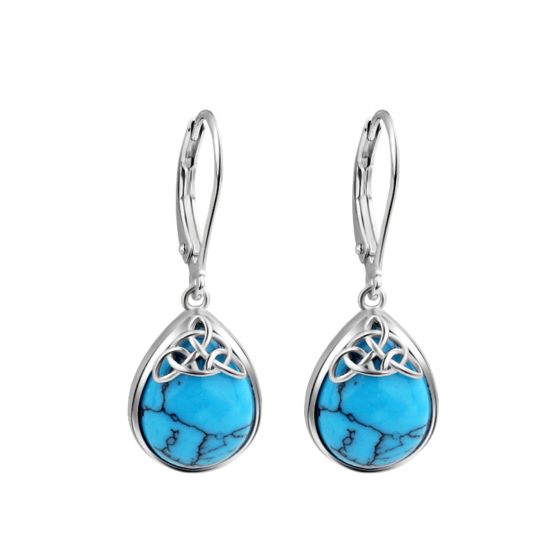 925 aretes turquesa de plata esterlina en forma de gota de agua para mujeres de otoño y invierno lujoso de alto nivel de sensación francesa retrógrado pendientes