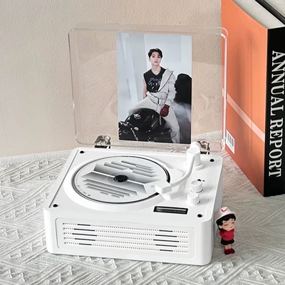 Music Album Bluetooth Speaker Car CD player - smart-digital-display-nordic-white-imported-movement-two-way-bluetooth-diaphragm-dual-dynamic-coil-speaker-hifi-sound-quality-customized-disc