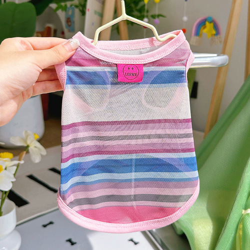 Japanese and Korean-inspired cool and breathable pet clothing for dogs and cats, including Terriers and Bichons, with anti-loose back vests made of mesh fabric.