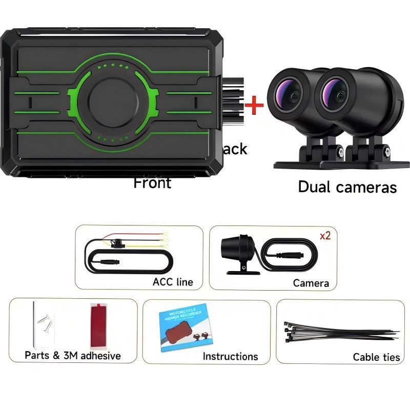 Cross-Border Hidden Screenless Motorcycle Dashcam with Dual Front and Rear Recording, 1080P, Wifi Connectivity, Waterproof, and Anti-Shake