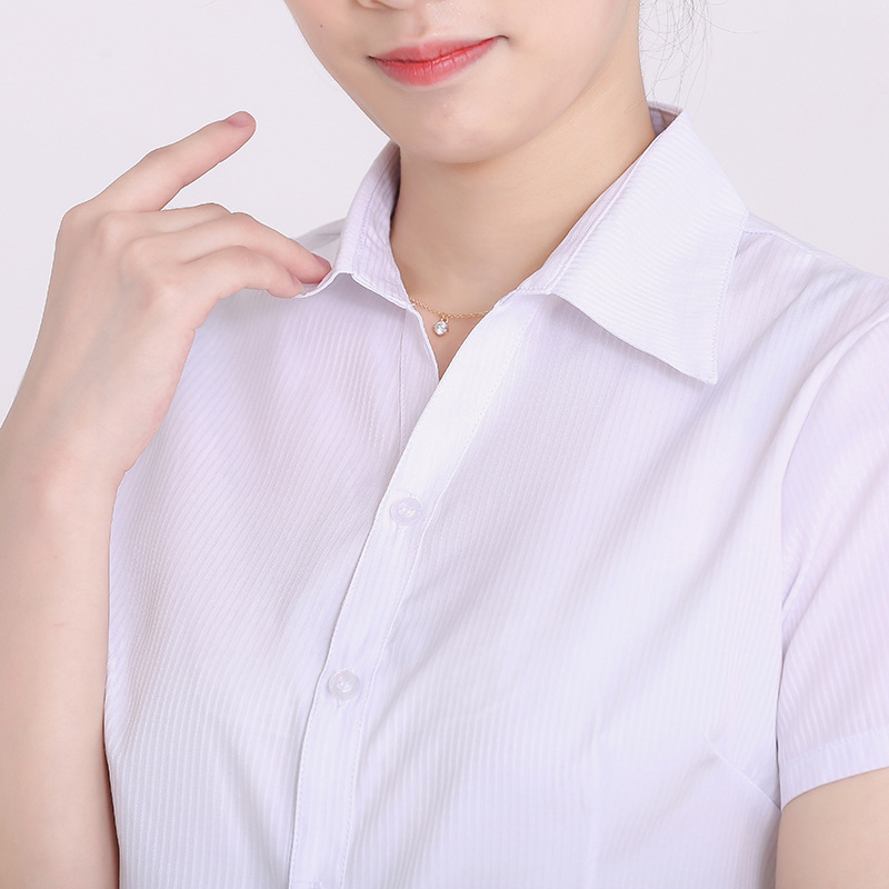 Professional Short-Sleeved Vertical Striped White Shirt Blue Pink Large Size Work Shirt Slim Fit Fashionable Formal Wear