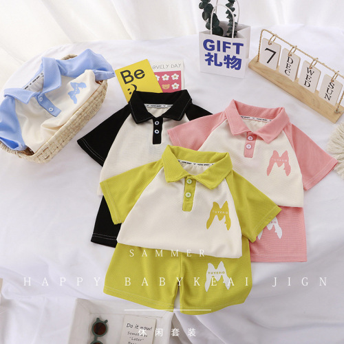  Summer Short Sleeve Set New Girls' Polo Shirt Boys' T-Shirt Set Baby Fashion Top Children's Clothing Batch