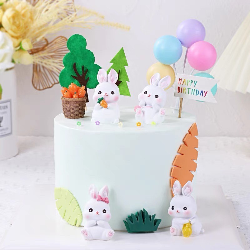 中秋节蛋糕装饰可爱小兔子玉兔胡萝卜摆件儿童生日派对甜品台插件|undefined