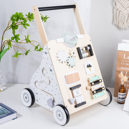 Children's multifunctional wooden baby walker stroller educational early education walking aid anti-rollover storage shopping cart