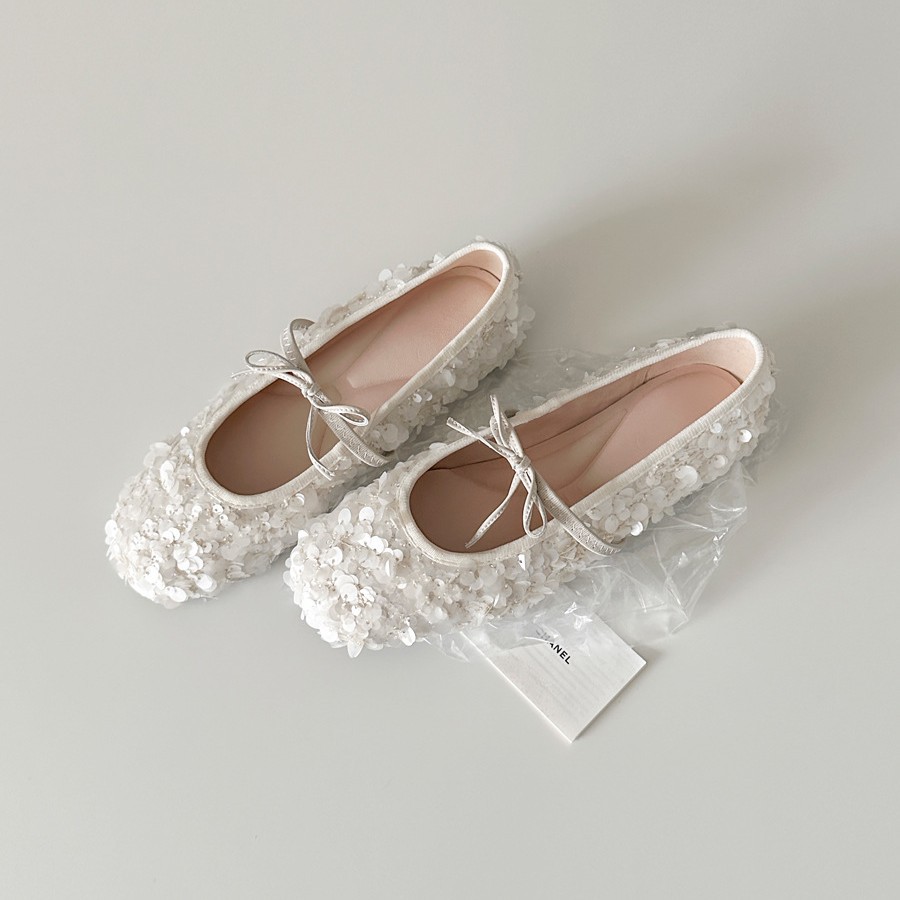 Sheepskin Version~French-Style Fairy Sequin Bow Round-Toe Ballet Shoes for Women, Versatile and Delicate Shallow Mary Jane Shoes