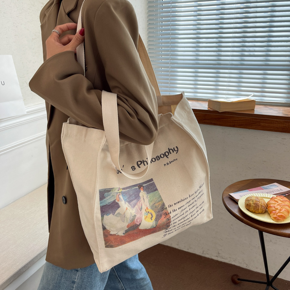 New Single Shoulder Women's Art Canvas Student Large Capacity French Versatile Handheld Bag_voghion.com