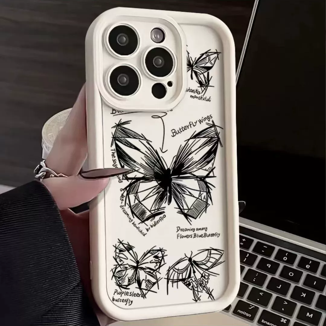 Phone Case (Apple iPhone) Tall Bamboo Shell, Butterfly Line Print, Compatible iPhone 7–16/SE/mini/pro/max