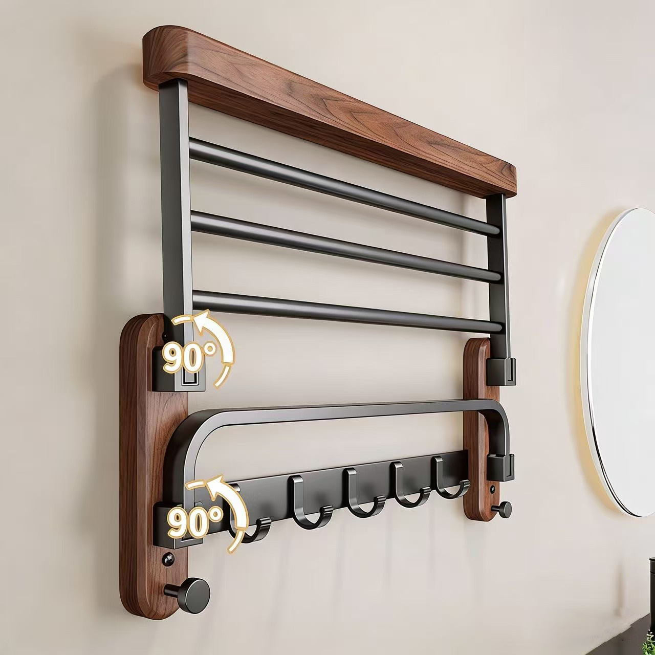 Walnut Gun Gray Bathroom Towel Rack Mid-Century Style Classy Bath Towel Rack Toilet Tissue Box Bathroom Storage