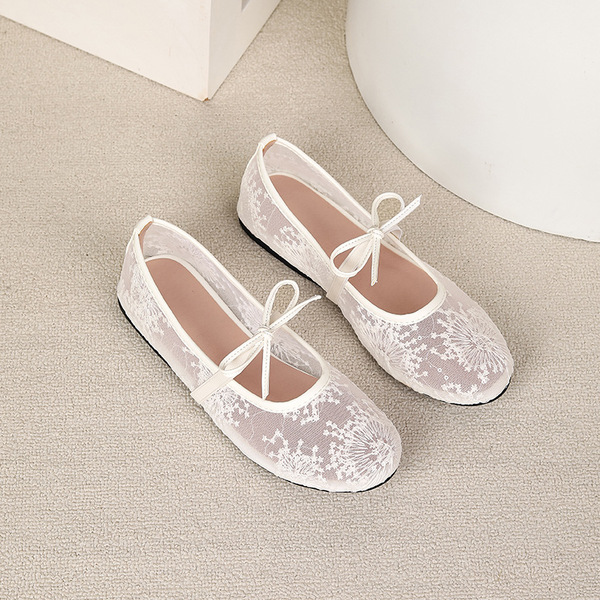 retro mesh Mary Jane shoes with a strap with bow flat