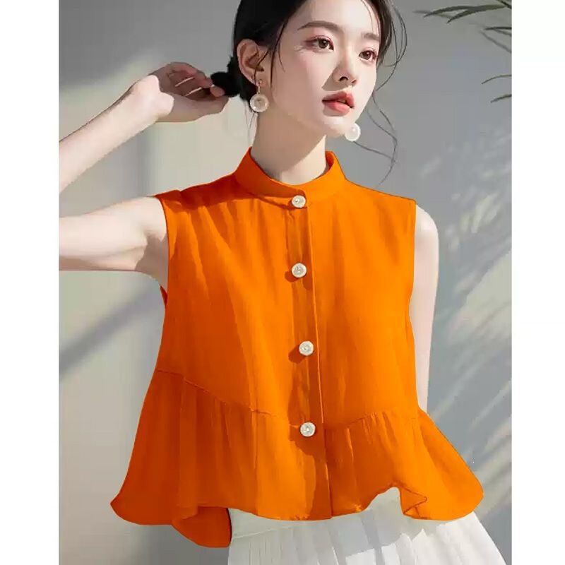 French-Style Orange Chiffon Shirt for Women, Stylish and Unique Blouse with a Ladylike Vibe, 2026 New Sleeveless Top French-Style Orange Chiffon Shirt for Women, Stylish and Unique Blouse with a Ladylike Vibe, 2026 New Sleeveless Top