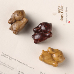 Panda Red Rope Bead Pendant, Sandalwood Wood DIY Hand-carved Healing Cute Flying Rabbit Mini Decor