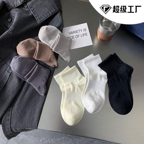 Zhuji Hosiery Spring and Summer Solid Color Highly Durable Casual Men's Cotton Mid-Calf Socks Thin Breathable Short Socks Versatile