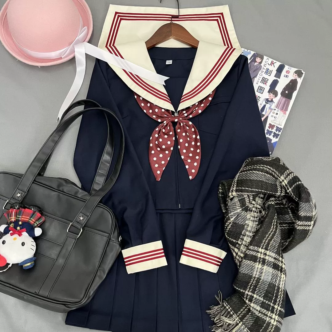 Униформа моряка JK, базовый галстук-бабочка в горошек, комплект плиссированной юбки с длинными рукавами в японском стиле манга для колледжа