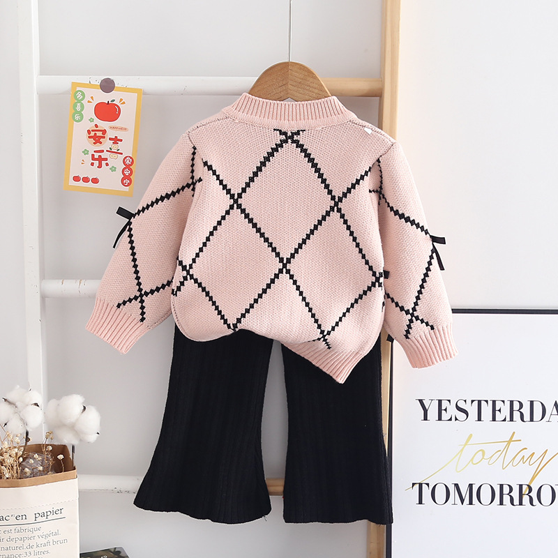 Jin Yongxiong Girls' Sweater 2024 Autumn/Winter New Bow Cardigan Top Knitted Two Piece Set Korean_voghion.com