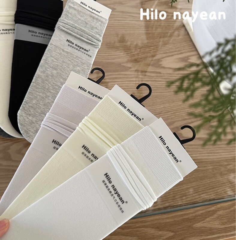 Hilo Nayean Basic Style Slouch Socks for Women, Spring and Summer Thin Vertical Ribbed Seamless Mid-Calf Socks for Women