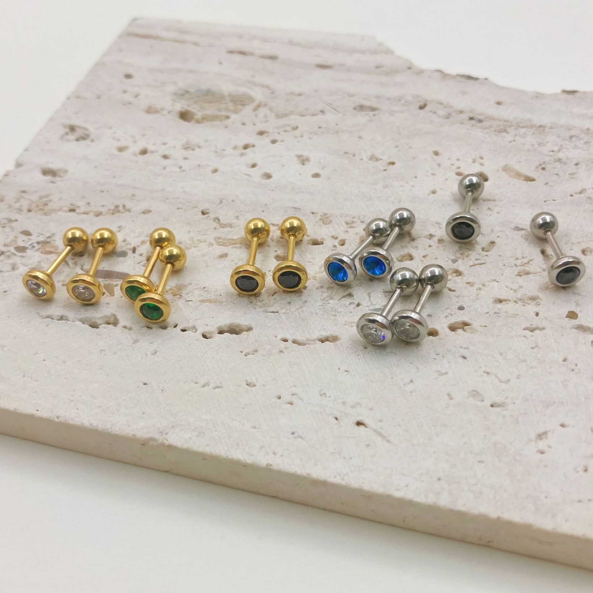 Simple Style Geometric Stainless Steel Inlay Zircon Ear Studs 1 Pair