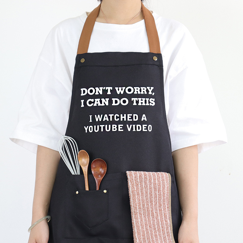 Delantal de poliéster explosivo transfronterizo logotipo personalizado cuello halter color de contraste jardinería ajustable restaurante mono delantal de cocina