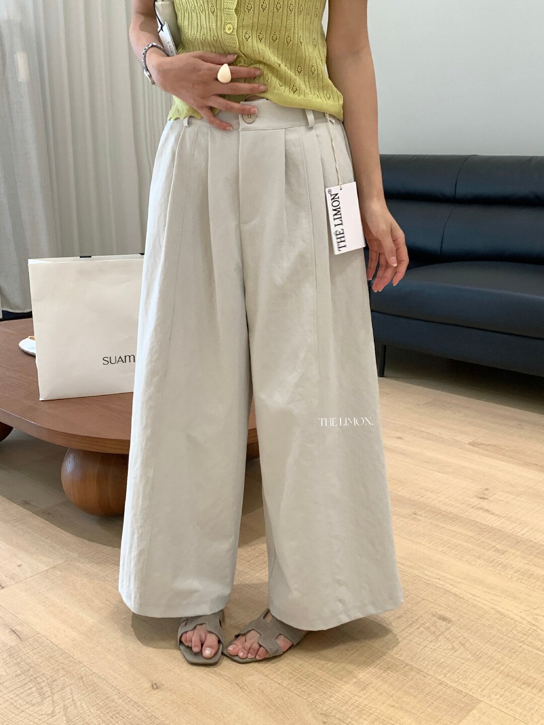 Quần culottes nữ ống rộng cạp cao dáng suông phong cách tối giản — màu đen, Xám cacbon, Xám bạc, màu trắng chi tiết 8