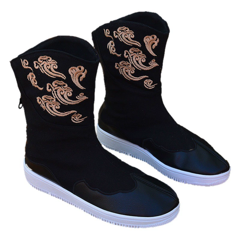 Высокие ботинки с вышивкой Xiangyun в китайском стиле, мужские повседневные парусиновые сценические ботинки в стиле ретро на толстой подошве, национальная Мода, повышающие официальные ботинки