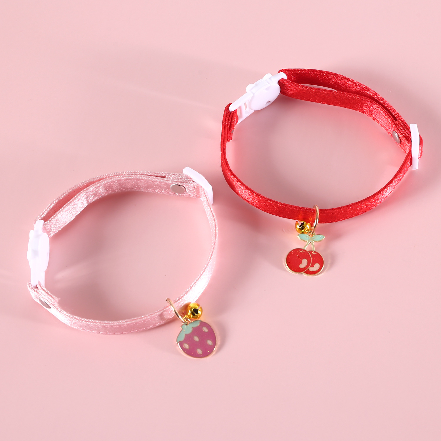 Collar de frutas para mascotas doble perla de cereza fresas lindas campanas gatos perros collar de conejo ajustable