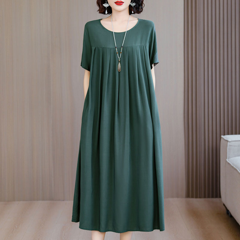 中老年大码碎花棉绸连衣裙女2025夏装新款50多岁中年妈妈气质裙子|undefined