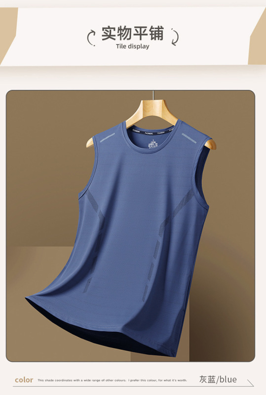 メンズ夏用薄手アイスシルクTシャツベスト アウトドアスポーツベスト ゆったり快適速乾Tシャツベスト|undefined