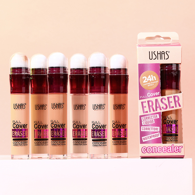 USHAS Cross-border base líquida de cabeza de esponja de 12 colores con corrector de maquillaje sin maquillaje corrector impermeable conocaler