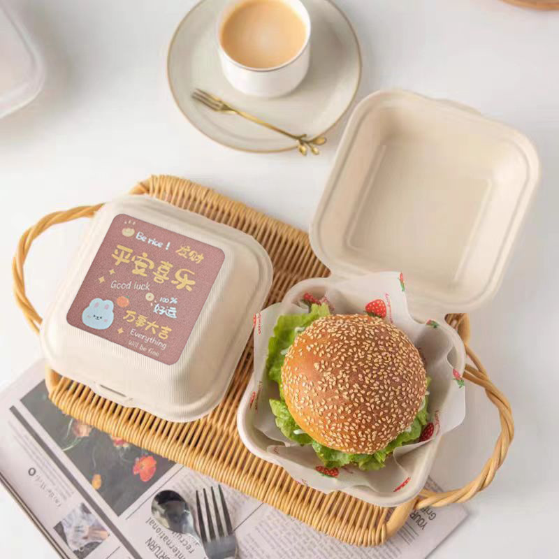 Caja de embalaje de pastel de arroz de mantequilla red, pastel de bento, caja de hamburguesas de pulpa gruesa, creativa de Año Nuevo degradable, calentadable