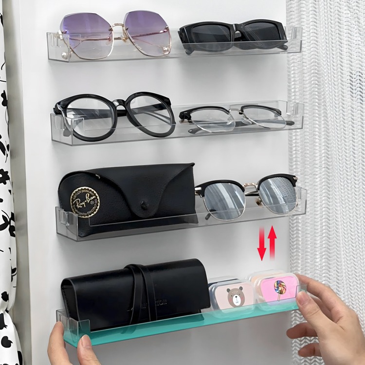 Eyeglass store wall shelf anti-dust transparent sunglasses optical myopia glasses display stand no drilling placement rack