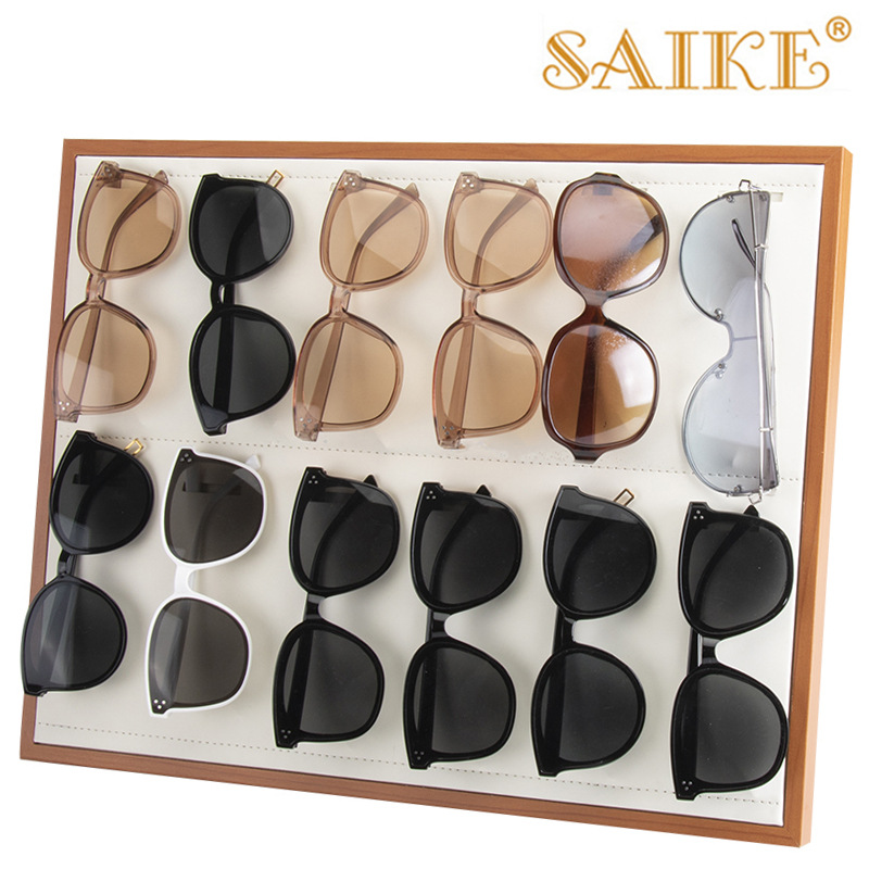 现货批发苹果纹木质12位眼镜太阳镜销售展示陈列架可折叠支架超薄