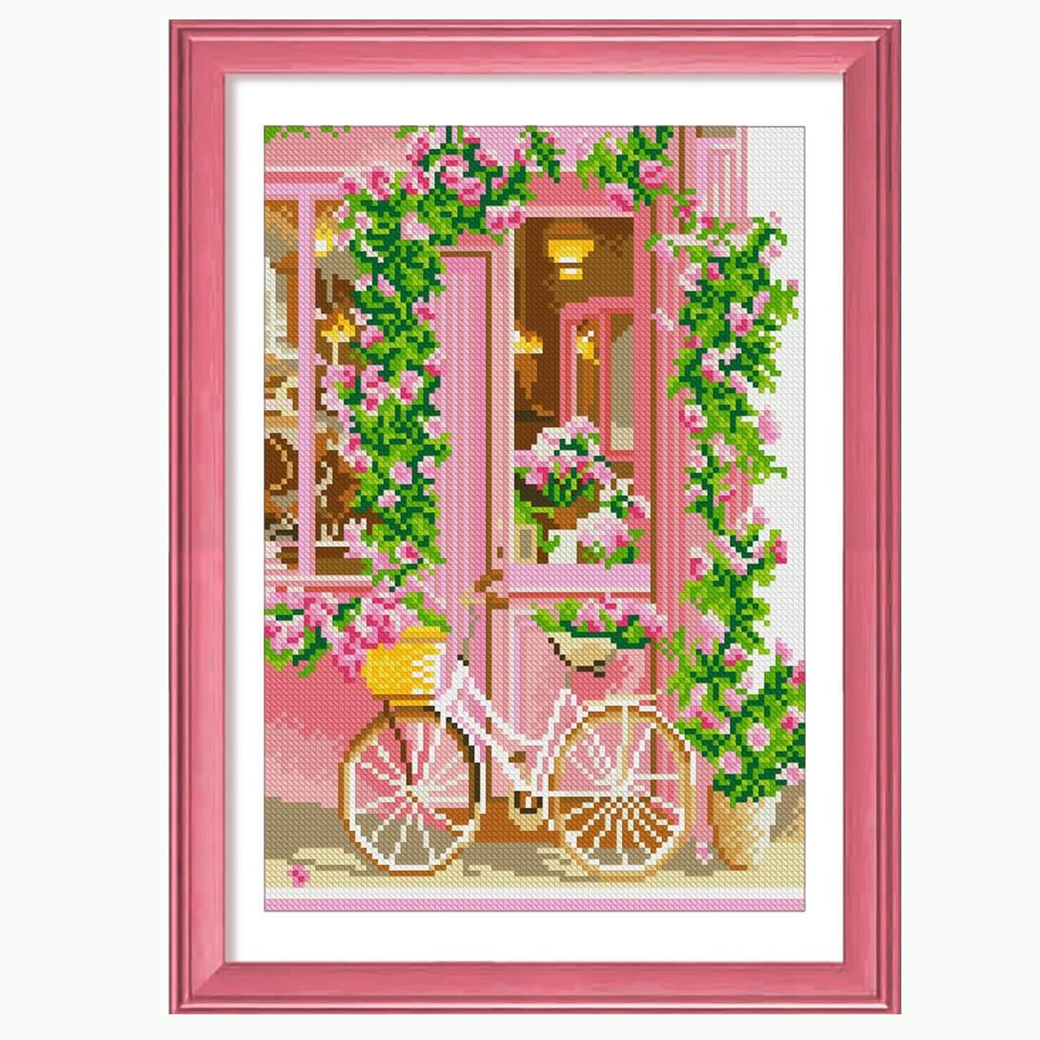 Comercio exterior nuevo bordado de cruz flor rosa bicicleta estética simple sala de estar decoración del dormitorio bordado de cruz image 5