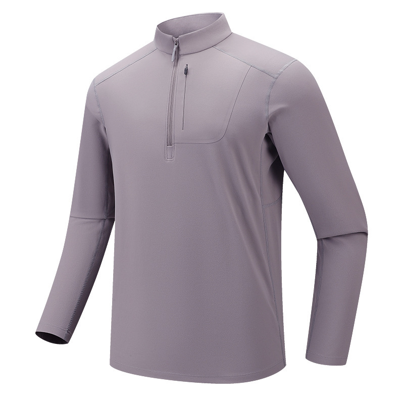 Men's Outdoor Stand Collar Half-Zip Sweatshirt, Spring and Autumn Nylon Non-Wrinkle Casual Sports Long Sleeve Top