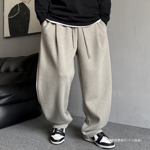 Cross-border Winter American Casual Handsome Thickened Grey Pants Men's Loose Drawstring All-match Sports Wide-leg Pants